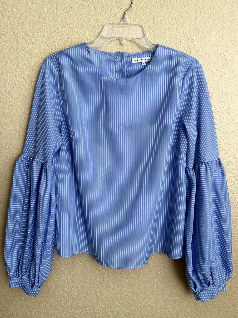 English Factory Blue Striped Balloon Sleeve Blouse